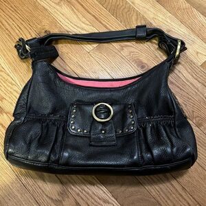 Aqua Madonna Black leather metal tote shoulder bag size Medium